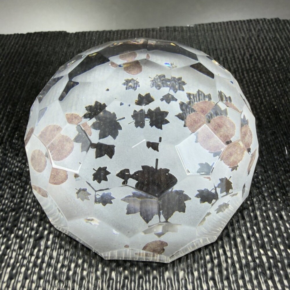 Vintage Tipperary Clear Crystal Leaf Eire Paperweight Faceted Etched Ireland VTG